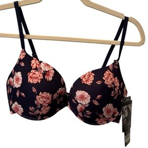 Kathy Ireland Full Figure Underwire Navy Blue Bra with pink and white flowers